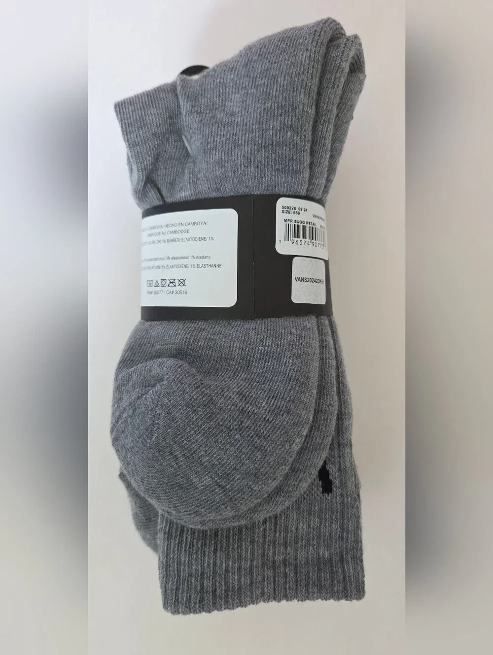 Vans Grey Crew Socks with Black Logo 3 Pack